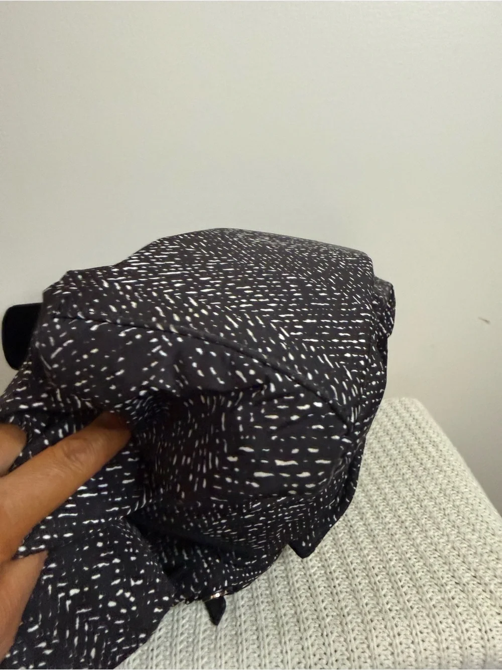 Talbots Black Pattern Tote Bag with Front Pockets leather trim